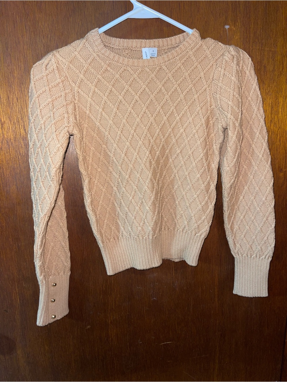 Janie and Jack Peach Cable-Knit Puff Sleeve Sweater with Gold Buttons